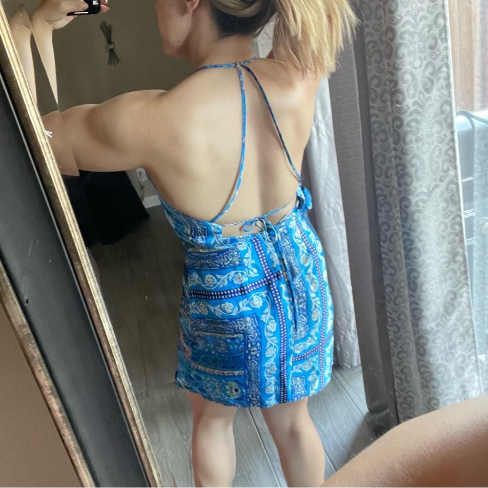 Zara | NWT! Blue Floral Paisley Satin Effect Mini Dress Size: Medium - Picture 2 of 9